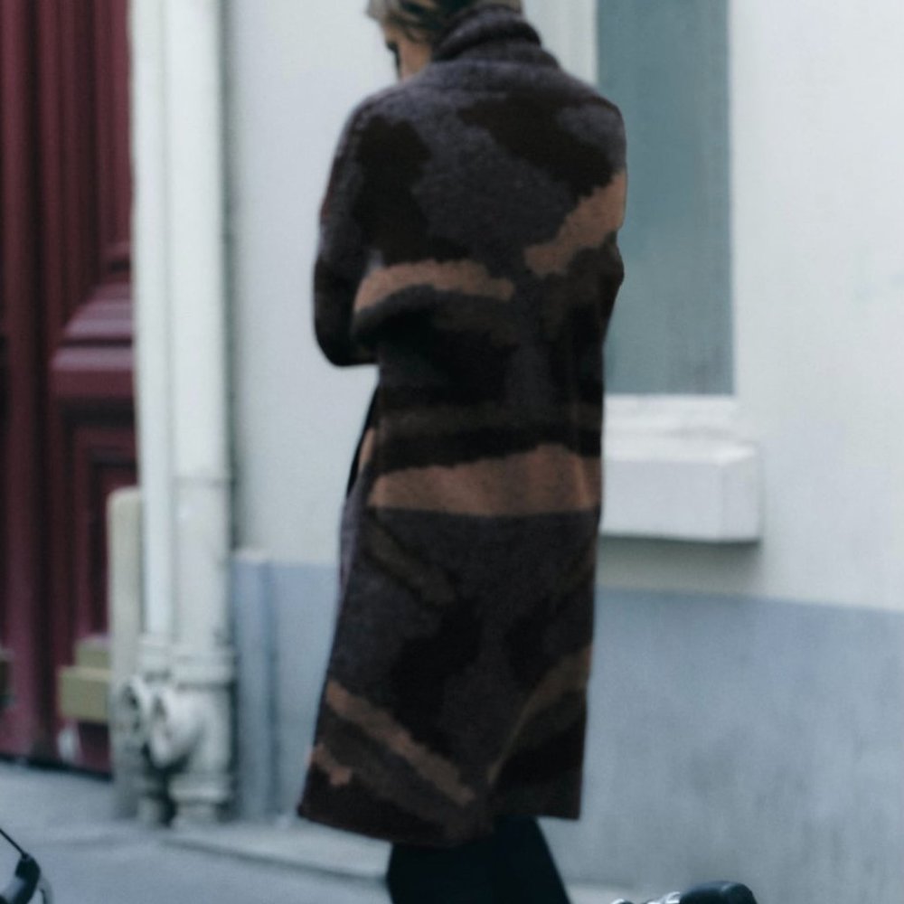 ZARA Oversized Jacquard Long Knit Coat(Multicolor, US S, M, L/EUR S, M, L) - Picture 4 of 11